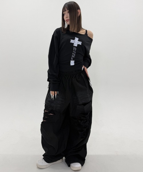 .KOM(ドットコム)の「A'GEM/9 × .kom 『.KOM/ドットケーオーエム』Destroy Track Pants/デストロイトラックパンツ(スウェットパンツ・レディース・ブラック/ブラウン・FREE)」の16枚目の写真