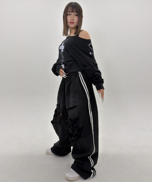 .KOM(ドットコム)の「A'GEM/9 × .kom 『.KOM/ドットケーオーエム』Destroy Track Pants/デストロイトラックパンツ(スウェットパンツ・レディース・ブラック/ブラウン・FREE)」の19枚目の写真