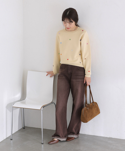 La TOTALITE（ラトータリテ）の「【洗える】TORRAZZO DONNA/トラッゾドンナ ジュエリーニットトップス（ニット/セーター・レディース・ネイビー/アイボリー・FREE）」の5枚目の写真