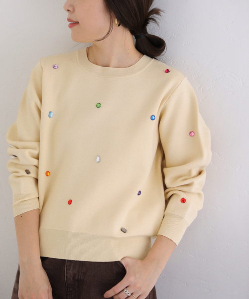 La TOTALITE（ラトータリテ）の「【洗える】TORRAZZO DONNA/トラッゾドンナ ジュエリーニットトップス（ニット/セーター・レディース・ネイビー/アイボリー・FREE）」の7枚目の写真