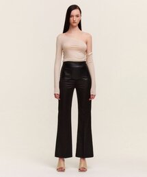 LIE MEQUE（リメーク）の「レザーサテンミックスパンツブラック（スラックス）」