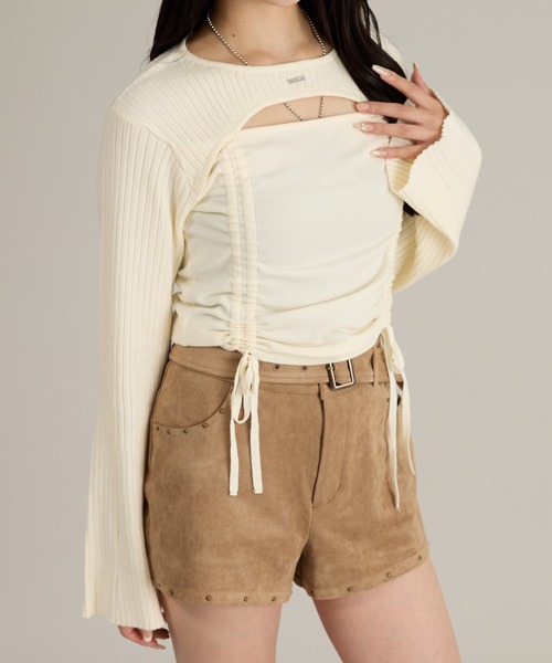 apres jour mignon（アプレジュールミニョン）の「【セット着用可能】スタッズ付きショートパンツ（その他パンツ・レディース・ブラウン系その他/ベージュ・フリー/LARGE）」の12枚目の写真