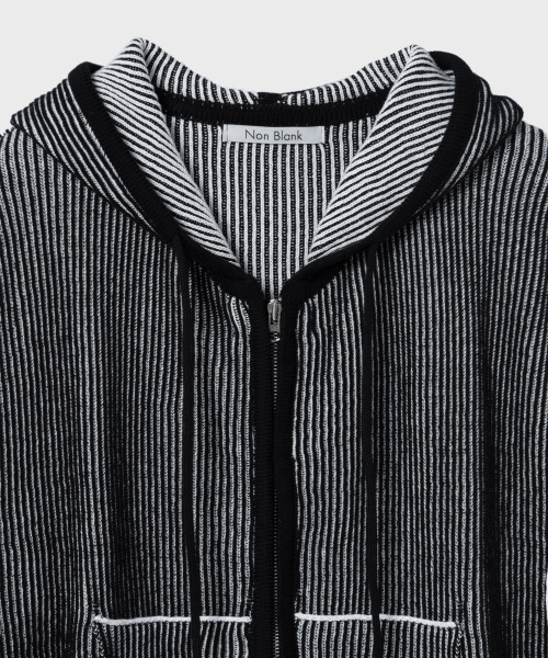 NONBLANK（ノンブランク）の「ニットフードジップアップ_BLACK WHITE（ニット/セーター・メンズ・その他・LARGE/X-LARGE/MEDIUM）」の2枚目の写真