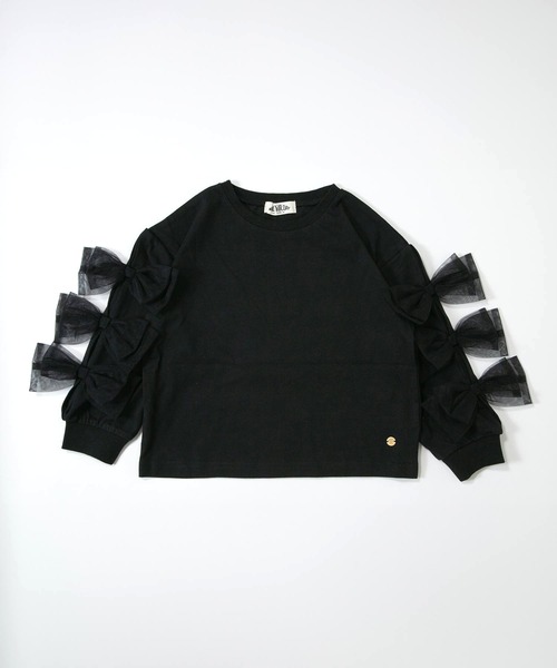 MAKE YOUR DAY（メイクユアデイ）の「袖リボン無地長袖Tシャツ■80～140cm（Tシャツ/カットソー・キッズ・ブラック/オフホワイト・80/90/100/110/120/130/140）」の2枚目の写真