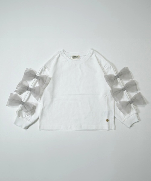 MAKE YOUR DAY（メイクユアデイ）の「袖リボン無地長袖Tシャツ■80～140cm（Tシャツ/カットソー・キッズ・ブラック/オフホワイト・80/90/100/110/120/130/140）」の3枚目の写真