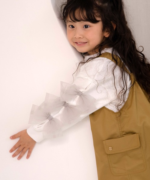 MAKE YOUR DAY（メイクユアデイ）の「袖リボン無地長袖Tシャツ■80～140cm（Tシャツ/カットソー・キッズ・ブラック/オフホワイト・80/90/100/110/120/130/140）」の6枚目の写真