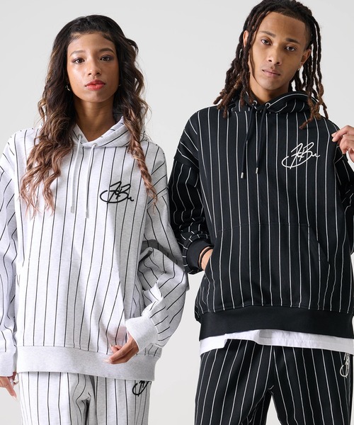 【にゃんすけ】OFF-WHITE ストライプパーカー ブラック セール】FUBU フブ ブランド Stripe Hodie / ストライプ スウェット