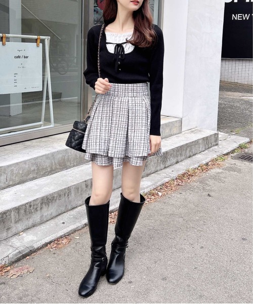 INGNI（イング）の「フロントレースドッキングニット（ニット/セーター・レディース・ブラック×ホワイト/ピンク系2/レッド系3/グレー×ホワイト・M）」の10枚目の写真