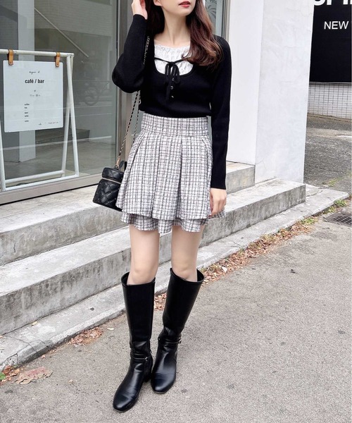 INGNI（イング）の「フロントレースドッキングニット（ニット/セーター・レディース・ブラック×ホワイト/ピンク系2/レッド系3/グレー×ホワイト・M）」の11枚目の写真