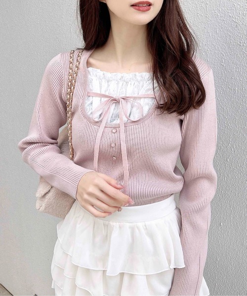 INGNI（イング）の「フロントレースドッキングニット（ニット/セーター・レディース・ブラック×ホワイト/ピンク系2/レッド系3/グレー×ホワイト・M）」の20枚目の写真