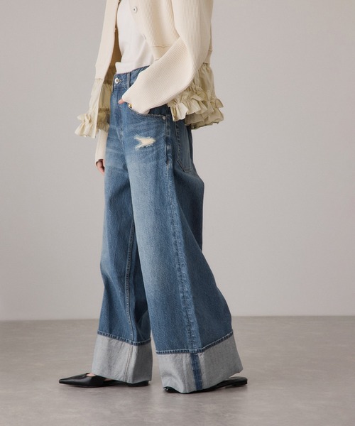 ADAM ET ROPE'(アダムエロペ)の「ターンナップアジャストデニム(デニムパンツ・レディース・ブルー/ベージュ・36/38)」の3枚目の写真