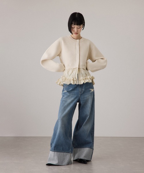 ADAM ET ROPE'(アダムエロペ)の「ターンナップアジャストデニム(デニムパンツ・レディース・ブルー/ベージュ・36/38)」の6枚目の写真