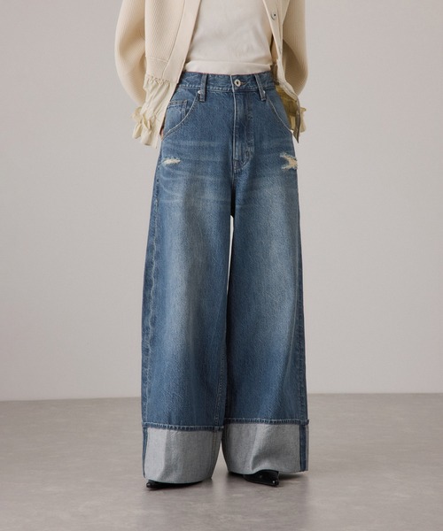 ADAM ET ROPE'(アダムエロペ)の「ターンナップアジャストデニム(デニムパンツ・レディース・ブルー/ベージュ・36/38)」の9枚目の写真