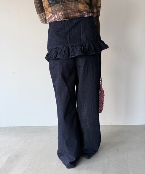 SANSeLF（サンセルフ）の「【SANSeLF】フリルハイウエストデニムパンツ saw25a070（デニムパンツ・レディース・ダークブルー・FREE）」の5枚目の写真