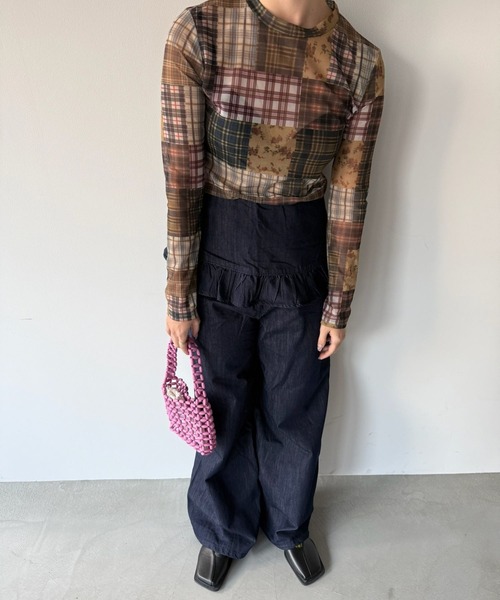 SANSeLF（サンセルフ）の「【SANSeLF】フリルハイウエストデニムパンツ saw25a070（デニムパンツ・レディース・ダークブルー・FREE）」の7枚目の写真