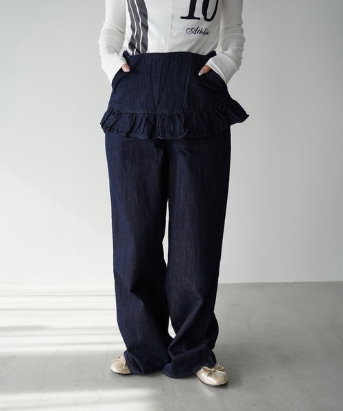 SANSeLF（サンセルフ）の「【SANSeLF】フリルハイウエストデニムパンツ saw25a070（デニムパンツ・レディース・ダークブルー・FREE）」の15枚目の写真