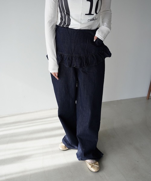 SANSeLF（サンセルフ）の「【SANSeLF】フリルハイウエストデニムパンツ saw25a070（デニムパンツ・レディース・ダークブルー・FREE）」の16枚目の写真