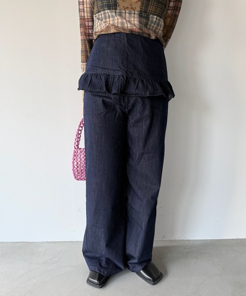 SANSeLF（サンセルフ）の「【SANSeLF】フリルハイウエストデニムパンツ saw25a070（デニムパンツ・レディース・ダークブルー・FREE）」の12枚目の写真
