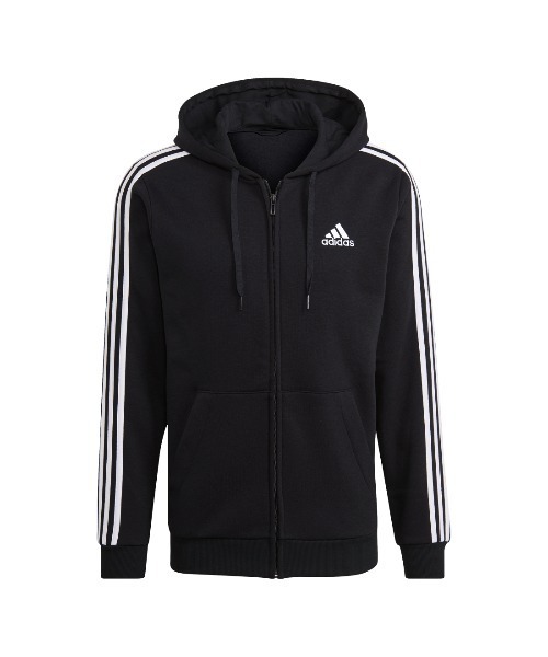 adidas（アディダス）の「アディダス adidas エッセンシャルズ フリース スリーストライプス フルジップパーカー（パーカー・メンズ・ブラック・S/M/L/LL/3L）」の2枚目の写真