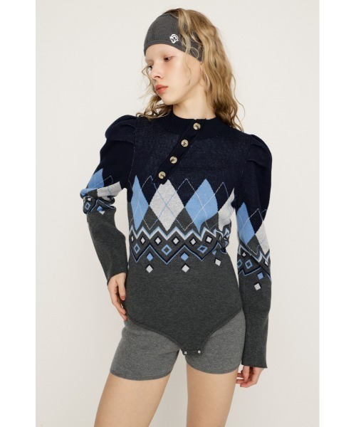 SLY（スライ）の「FRONT BUTTON BODY SUIT フロントボタン ボディスーツ 春服（ニット/セーター・レディース・ブラック系その他2/ネイビー系・FREE）」の10枚目の写真