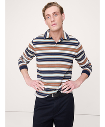 Banana Republic | リラックス ストライプ コットン ジョニーカラー ポロシャツ(ポロシャツ)