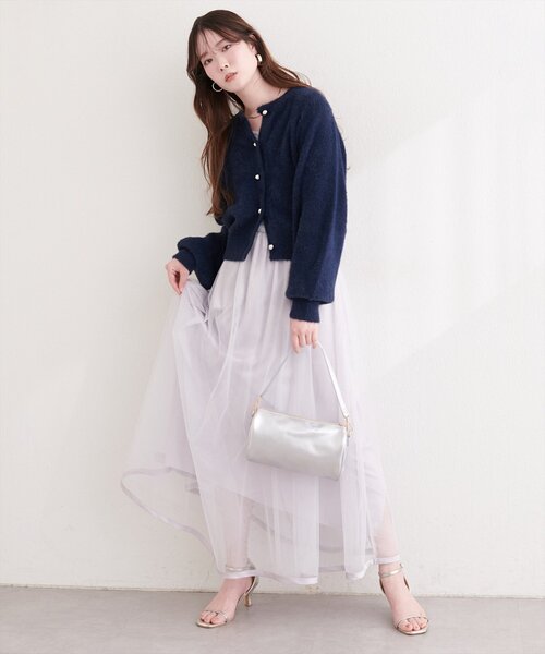 natural couture（ナチュラルクチュール）の「ころりん釦クルーネックシャギーカーディガン（カーディガン/ボレロ・レディース・ネイビー/ピンク/アイボリー/グレイッシュベージュ/サックスブルー/チャコールグレー・FREE）」の11枚目の写真
