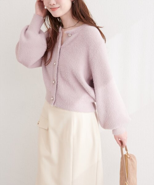 natural couture（ナチュラルクチュール）の「ころりん釦クルーネックシャギーカーディガン（カーディガン/ボレロ・レディース・ネイビー/ピンク/アイボリー/グレイッシュベージュ/サックスブルー/チャコールグレー・FREE）」の21枚目の写真