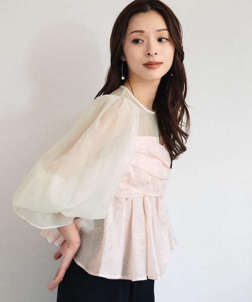 girl（ガール）の「ジャガードペプラムパンツドレス ブラウス ワイドパンツ セットアップ 結婚式 パーティードレス セパレート オケージョンドレス パンツスタイル お呼ばれ 二次会 成人式 同窓会 謝恩会《着用動画あり》（パンツドレス・レディース・ブラック/ライトグレー/ピンク/ベージュ・S/M/L）」の10枚目の写真