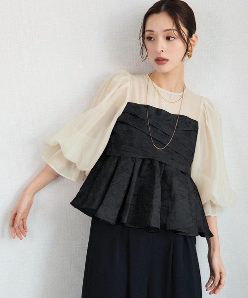 girl（ガール）の「ジャガードペプラムパンツドレス ブラウス ワイドパンツ セットアップ 結婚式 パーティードレス セパレート オケージョンドレス パンツスタイル お呼ばれ 二次会 成人式 同窓会 謝恩会《着用動画あり》（パンツドレス・レディース・ブラック/ライトグレー/ピンク/ベージュ・S/M/L）」の18枚目の写真
