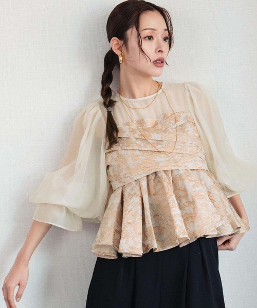 girl（ガール）の「ジャガードペプラムパンツドレス ブラウス ワイドパンツ セットアップ 結婚式 パーティードレス セパレート オケージョンドレス パンツスタイル お呼ばれ 二次会 成人式 同窓会 謝恩会《着用動画あり》（パンツドレス・レディース・ブラック/ライトグレー/ピンク/ベージュ・S/M/L）」の19枚目の写真