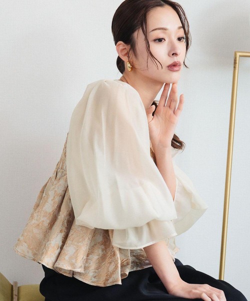 girl（ガール）の「ジャガードペプラムパンツドレス ブラウス ワイドパンツ セットアップ 結婚式 パーティードレス セパレート オケージョンドレス パンツスタイル お呼ばれ 二次会 成人式 同窓会 謝恩会《着用動画あり》（パンツドレス・レディース・ブラック/ライトグレー/ピンク/ベージュ・S/M/L）」の20枚目の写真