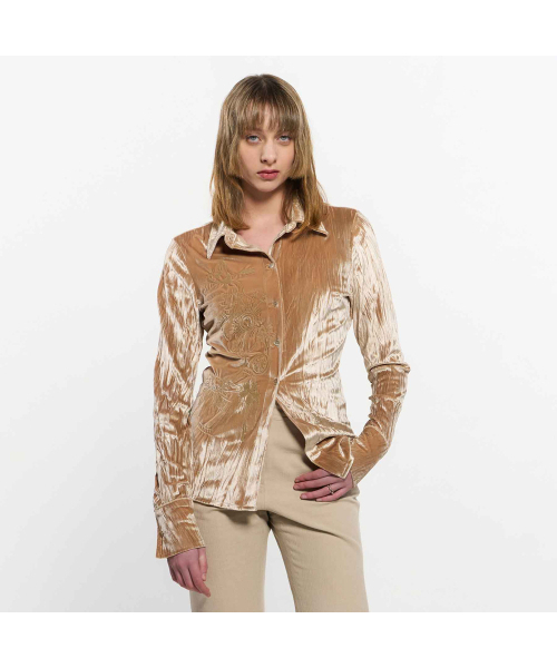 Embroidered Velvet Slim Shirt _ BEIGE