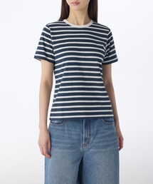 ウィメンズブレトンストライプクルーネックTシャツ[ネイビー/アイボリー]