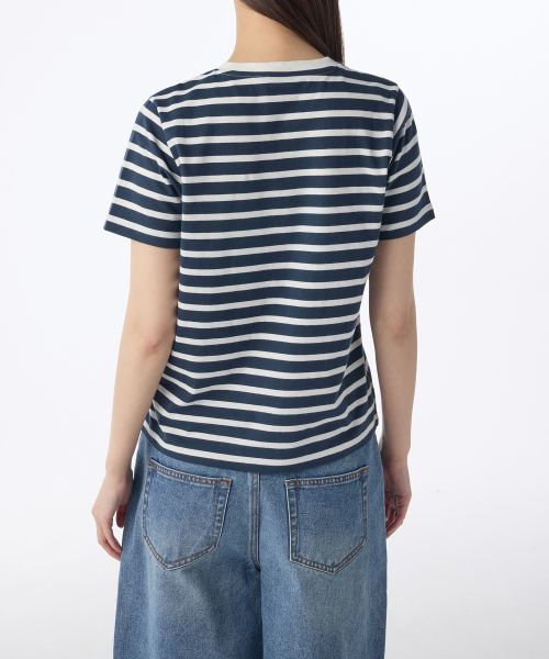 MUSINSA STANDARD WOMAN（ムシンサスタンダードウーマン）の「ウィメンズブレトンストライプクルーネックTシャツ[ネイビー/アイボリー]（Tシャツ/カットソー・レディース・その他・LARGE/MEDIUM/SMALL/X-SMALL）」の2枚目の写真