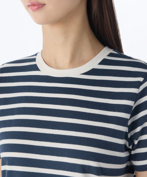 MUSINSA STANDARD WOMAN（ムシンサスタンダードウーマン）の「ウィメンズブレトンストライプクルーネックTシャツ[ネイビー/アイボリー]（Tシャツ/カットソー・レディース・その他・LARGE/MEDIUM/SMALL/X-SMALL）」の3枚目の写真