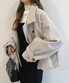 2サイズ展開/新色追加】ブローチ付ウールショート丈コート（ブルゾン