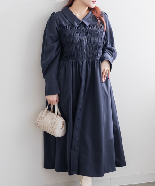 CLETTE(クレット)の「CLETTEオリジナルシャーリングシャツワンピース(ワンピース・レディース・ネイビー/グレー/ブルー・4L/3L/LL)」の3枚目の写真
