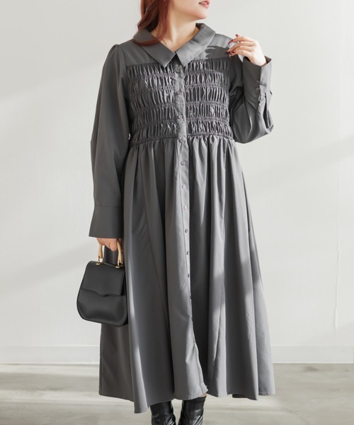 CLETTE(クレット)の「CLETTEオリジナルシャーリングシャツワンピース(ワンピース・レディース・ネイビー/グレー/ブルー・4L/3L/LL)」の2枚目の写真