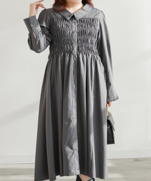 CLETTE(クレット)の「CLETTEオリジナルシャーリングシャツワンピース(ワンピース・レディース・ネイビー/グレー/ブルー・4L/3L/LL)」の4枚目の写真
