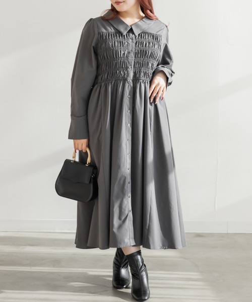 CLETTE(クレット)の「CLETTEオリジナルシャーリングシャツワンピース(ワンピース・レディース・ネイビー/グレー/ブルー・4L/3L/LL)」の5枚目の写真