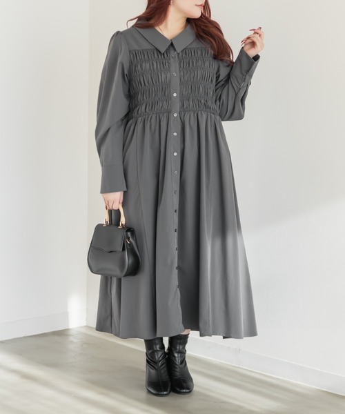 CLETTE(クレット)の「CLETTEオリジナルシャーリングシャツワンピース(ワンピース・レディース・ネイビー/グレー/ブルー・4L/3L/LL)」の6枚目の写真