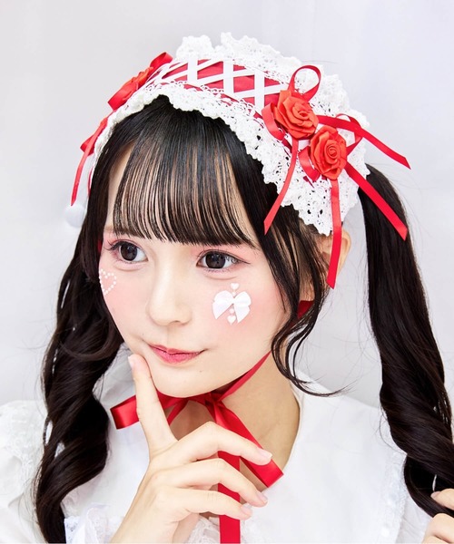BODYLINE(ボディライン)の「レースアップ2連薔薇ヘッドドレス(その他ヘアアクセサリー・レディース・ブラック×ホワイト/ピンク/レッド/オフホワイト/ブラック/サックスブルー・FREE)」の22枚目の写真