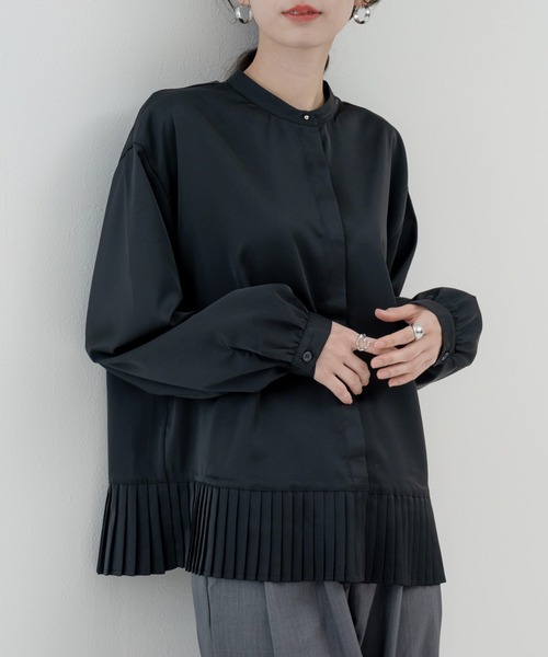 refinedworks（リファインドワークス）の「【refinedworks】裾プリーツ が印象的な バンドカラーブラウス！（シャツ/ブラウス・レディース・ホワイト/ブラック・FREE）」の7枚目の写真