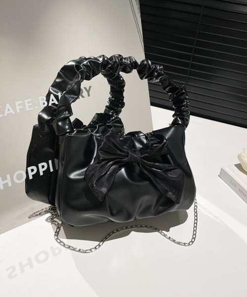 folka（フォルカ）の「1D46-NK  2WAY シアーリボン ギャザーハンドル ミニバッグ（ショルダーバッグ・レディース・ブラック/ピンク/ホワイト・ONESIZE）」の6枚目の写真