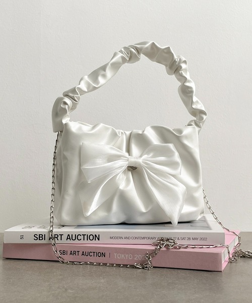 folka（フォルカ）の「1D46-NK  2WAY シアーリボン ギャザーハンドル ミニバッグ（ショルダーバッグ・レディース・ブラック/ピンク/ホワイト・ONESIZE）」の18枚目の写真