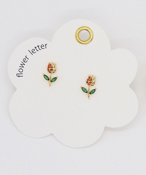 Zoule(ゾーラ)の「Zoule ゾーラ:FLOWER LETTER SERIES jewel flower letter1 花言葉 チューリップ スズラン ピアス(ピアス(両耳用)・レディース・レッド/ホワイト・FREE)」の5枚目の写真
