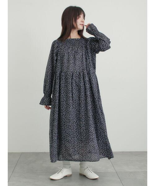 Samansa Mos2（サマンサ モスモス）の「花柄シャーリングワンピース（ワンピース・レディース・ブラック/カーキ/イエロー・M/S）」の7枚目の写真