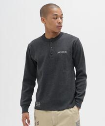 《WEB&DEPOT限定》STENCIL HONEYCOMB HENLEY NECK L/S T-SHIRT/ ステンシル ハニカム ヘンリーネック 長袖Tシャツ / AVIREX / アヴィレックス