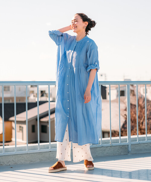 FREAK'S STORE(フリークスストア)の「インド ピンタックワンピース/マオカラーシャツワンピース(ワンピース・レディース・オフホワイト/ターコイズブルー/ラベンダー/その他1/ブラック・フリ-)」の7枚目の写真