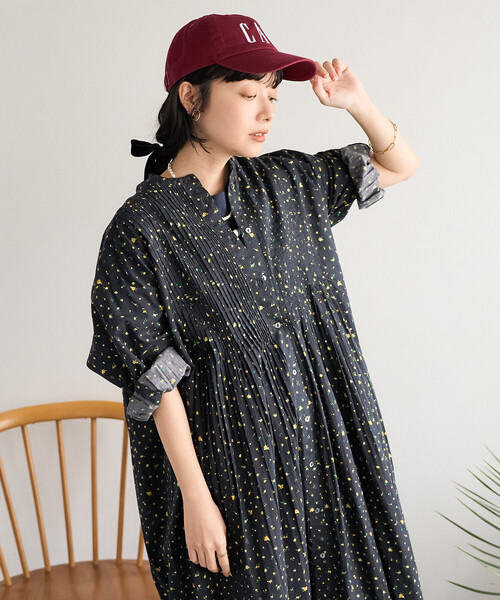 FREAK'S STORE(フリークスストア)の「インド ピンタックワンピース/マオカラーシャツワンピース(ワンピース・レディース・オフホワイト/ターコイズブルー/ラベンダー/その他1/ブラック・フリ-)」の7枚目の写真